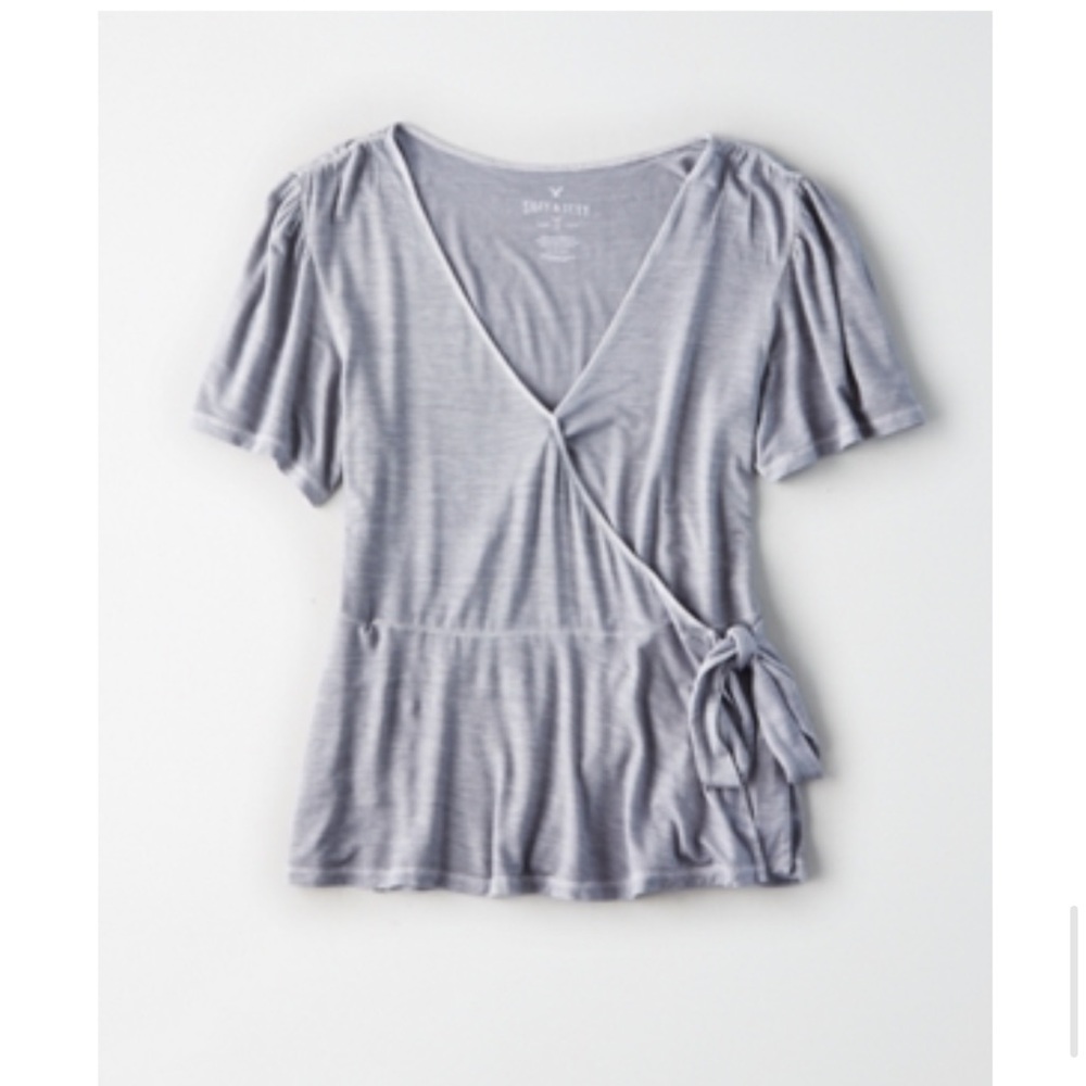 American Eagle Flutter Sleeve Wrap Top